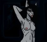  absurd_res altered_reflection anthro black_hair breasts creepy female ghost ghost_pupper hair hi_res mammal mirror nude reflection scar smile solo spirit tongue tongue_out volokleyk 