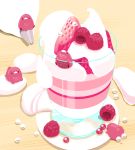  bird chai cup food fruit highres no_humans original pastry_bag raspberry strawberry whipped_cream 