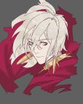  1boy absurdres aqua_eyes bok brown_hair closed_mouth collar earrings fate/grand_order fate_(series) grey_background hair_between_eyes highres jewelry karna_(fate) light_brown_hair male_focus simple_background sketch solo spiked_collar spikes 