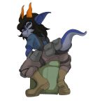  alpha_channel anthro clothing crate female fols hair heterochromia hi_res horn kobold r!p scalie sitting solo tail_bag 