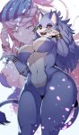  2020 absurd_res anthro belladonna_(trials_of_mana) big_breasts bracelet breasts claws domestic_cat ear_piercing ear_ring felid feline felis female front_view fur genitals hi_res humanoid jewelry looking_at_viewer mammal navel open_mouth piercing purple_body purple_fur red_eyes shirokoma simple_background smile standing teeth thick_thighs trials_of_mana white_background 