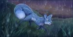  2021 4_toes blue_body blue_fur canid canine detailed_background digital_media_(artwork) eyebrows eyelashes female feral fox fur green_eyes hi_res mammal night outside paws solo toes viwrastupr 