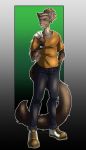  anthro bottomwear clock clothed clothing corkiicorgii denim denim_clothing dreadlocks felid jeans leopard looking_at_viewer male mammal pantherine pants simple_background solo solo_focus watch yellow_eyes 