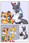  all_fours anal anal_penetration anubian_jackal balls bent_over blush breasts canine cleavage clothed clothing comic condom doggystyle female fox from_behind herm intersex jackal male mammal marine marine_the_raccoon miles_prower nurse nurse_hat nurse_uniform patient penetration penis purity raccoon sega sex sonic_(series) sonic_team tails troya uniform wearing_condom white_coat 