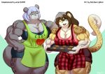  absurd_res anthro apron breasts cleavage clothed clothing cookie felid female food hair hi_res leopard mammal muscular muscular_anthro muscular_female pantherine razzberryboat snow_leopard solo 