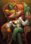  &lt;3 alcohol anthro beverage biped blush bra breasts canid canine chair cleavage clothed clothing dartagnyan ear_tuft eyeshadow female fox fur furniture hat headgear headwear hi_res holding_beverage holding_glass holding_object looking_at_viewer lt._fox_vixen makeup mammal military_uniform navel office_chair sek_studios sitting small_breasts smile solo squirrel_and_hedgehog star tuft underwear uniform 