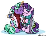  bedding blanket bobthedalek clothing cuddling cup daughter equid equine father father_and_child father_and_daughter female firelight_(mlp) friendship_is_magic hasbro hi_res horn male mammal my_little_pony parent parent_and_child starlight_glimmer_(mlp) steam sweater topwear unicorn 