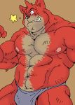 2007 anthro barazoku bulge canid canine clothing dandoo kemono low_res male mammal muscular muscular_male nipples one_eye_closed pecs red_body underwear wink 