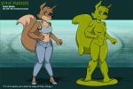  absurd_res anthro bare_shoulders blinky_bill_(series) bottomwear breasts brown_body brown_fur canid canine canis cheek_tuft chronorin claws cleavage clothed clothing curvy_figure daisy_dingo detailed_background digital_media_(artwork) dingo english_text eyelashes facial_tuft fangs feet female fingers fluffy fluffy_tail footwear fur goo_creature goo_hair goo_transformation head_tuft hi_res high_heels hybrid mammal multicolored_body multicolored_fur nails navel pants pseudo_hair shirt shoes slime solo tank_top text tied_shirt topwear transformation tuft two_tone_body two_tone_fur wide_hips 