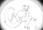  2021 absurd_res anthro belly big_belly black_and_white cross-hatching crusch_lulu egg female genitals hatching_(art) hi_res line_art lizard looking_at_viewer lying monochrome on_back open_mouth overlord_(series) oviposition pregnant pussy reptile sabrotiger scalie shaded solo spread_legs spreading 