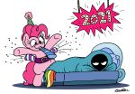  bed bobthedalek clothing equid equine female friendship_is_magic furniture hat headgear headwear hi_res horse mammal multicolored_tail my_little_pony party_hat party_horn pillow pinkie_pie_(mlp) pony rainbow_dash_(mlp) rainbow_tail simple_background white_background 