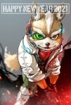  2021 anthro boots canid canine clothing english_text footwear fox fox_mccloud fur gloves green_eyes handwear hi_res jacket male mammal nintendo scarf smile solo star_fox text topwear video_games whiskers zettdot 
