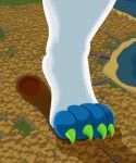  4_toes absurd_res ambiguous_gender ambiguous_species anthro biped blue_body blue_fur building claws clothed clothing crush dax detailed_background feet foot_fetish foot_play foot_shot footprint fur hi_res landscape legwear macro mudamura partially_clothed paws solo stomping street thigh_highs three-quarter_view toes trampling 