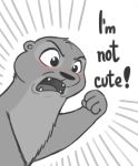  2021 3_fingers anthro blush dialogue digital_drawing_(artwork) digital_media_(artwork) emanata english_text felix_(nik159) fingers fist gesture greyscale hi_res lutrine male mammal monochrome mustelid nik159 open_mouth reaction_image simple_background solo text white_background yelling 