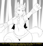  2020 3_fingers anthro biped black_and_white bottomwear bracelet breasts canid canine cheek_tuft chest_tuft claws clothed clothing comic dialogue digital_drawing_(artwork) digital_media_(artwork) english_text facial_tuft fan_character featureless_breasts female fidchellvore fingers fluffy fluffy_tail forest front_view fur fur_tuft gesture hair half-closed_eyes handpaw head_tuft hildegard_(fidchellvore) inner_ear_fluff jewelry line_art looking_away looking_down lucario mammal monochrome narrowed_eyes navel neck_tuft nintendo outside outstretched_arm outstretched_arms partially_clothed paws plant pok&eacute;mon pok&eacute;mon_(species) portrait pseudo_clothing shirt short_hair shorts simple_background sketch solo standing text three-quarter_portrait three-quarter_view topwear torn_clothing torn_shirt torn_topwear tree tuft video_games worried yellow_text 