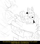  2020 3_fingers ambiguous_gender anthro arm_tuft attack biped black_and_white bracelet butt canid canine claws clenched_teeth clothed clothing comic dialogue digital_drawing_(artwork) digital_media_(artwork) duo english_text fan_character fangs fidchellvore fight fingers fluffy fluffy_tail front_view fur fur_tuft grin hair head_tuft hildegard_(fidchellvore) illusion inner_ear_fluff jewelry leg_tuft line_art looking_at_another lucario mammal monochrome motion_lines nintendo pok&eacute;mon pok&eacute;mon_(species) punch rear_view sharp_claws shirt short_hair side_view simple_background sketch smile standing teeth text three-quarter_view topwear torn_clothing torn_shirt torn_topwear tuft video_games white_background wide_eyed yellow_text 