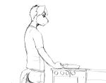  2021 anthro canid canine canis comic cooking cookware frying_pan ghost_pupper&#039;s_boyfriend hi_res hladilnik kitchen_utensils male mammal monochrome solo stove tools wolf 