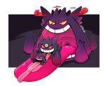  artist_name dynamax gen_1_pokemon gengar gengar_pillow gigantamax gigantamax_gengar grin mega_gengar mega_pokemon no_humans open_mouth pink_eyes pokemon pokemon_(creature) smile symbol_commentary taplaos tongue tongue_out upper_teeth watermark 