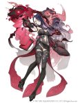  1girl absurdres belt book breasts clothing_cutout dark_blue_hair dark_persona earrings empty_eyes full_body hair_over_one_eye half-nightmare highres jewelry ji_no kaguya_hime_(sinoalice) large_breasts long_hair looking_at_viewer navel_cutout official_art pale_skin parted_lips platform_footwear red_eyes sinoalice solo square_enix thighhighs white_background 