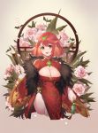  1girl absurdres breasts china_dress chinese_clothes cleavage cleavage_cutout clothing_cutout dress flower highres jewelry kray._(k-ray) large_breasts pyra_(xenoblade) red_eyes short_hair solo xenoblade_chronicles_(series) xenoblade_chronicles_2 