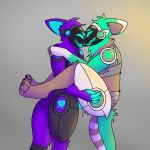  1:1 anthro auxiefox blue_body blue_fur bodily_fluids crep cum duo fur genital_fluids green_body green_fur machine male male/male prizrak protogen purple_body purple_fur robotic white_body white_fur 