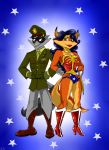  absurd_res anthro canid canine carmelita_fox clothing cosplay duo female footwear fox gizmo01 hands_on_hips hi_res high_heeled_boots high_heels lasso male mammal military procyonid raccoon shoes sly_cooper sly_cooper_(series) sony_corporation sony_interactive_entertainment star steve_trevor sucker_punch_productions video_games wonder_woman 