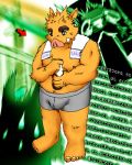  2007 4:5 anthro belly brown_body brown_fur bulge clothing fur humanoid_hands japanese_text kemono low_res male mammal nipples slightly_chubby suid suina sus_(pig) text towel underwear unknown_artist wild_boar 