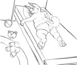  2019 anthro bed belly bulge butt canid canine clothing disney eyes_closed fox furniture gideon_grey lying male mammal monochrome overweight overweight_male pillow plushie solo themorghull underwear zootopia 