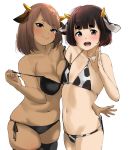  animal_ears bikini horns panty_pull swimsuits tama_(seiga46239239) thighhighs undressing 