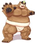  2021 anthro ashigara brown_body brown_fur fur humanoid_hands kemono male mammal musclegut overweight overweight_male simple_background solo sumo tokyo_afterschool_summoners ursid usikuma6 video_games white_background 