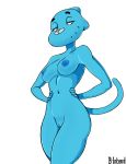  2020 anthro b-intend blue_body blue_fur blue_nipples breasts cartoon_network digital_media_(artwork) domestic_cat felid feline felis female fur genitals hands_on_hips hi_res mammal navel nicole_watterson nipples nude pussy simple_background solo the_amazing_world_of_gumball white_background 