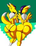  absurd_res alcatras45 alpha_channel anthro big_breasts breasts butt clothing digimon digimon_(species) digital_media_(artwork) duo female genitals hair hi_res human humanoid mammal nude open_mouth pussy renamon simple_background smile thick_thighs video_games yellow_body 