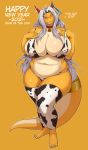  2021 absurd_res aisyah_zaskia_harnny animal_print anthro big_breasts bikini breasts cleavage clothed clothing cow_print cowbell dragon female harnny hi_res holidays huge_breasts legwear new_year slightly_chubby solo swimwear thick_thighs thigh_highs 