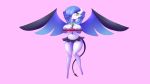  16:9 areola areola_slip big_breasts blue_hair breasts elfdrago female gardevoir green_eyes hair hi_res humanoid nintendo one_eye_obstructed pok&eacute;mon pok&eacute;mon_(species) simple_background smile solo thick_thighs video_games white_body white_skin widescreen wings 