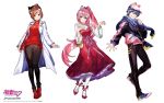  animal_ears black_eyes blue_eyes blue_hair bow brown_hair dress hat headband kaito logo long_hair male megurine_luka meiko mika_pikazo necklace pantyhose pink_hair ponytail red_eyes ribbons scarf short_hair vocaloid watermark white 