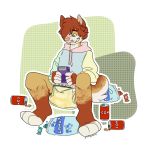 absurd_res anthro bodily_fluids canid canine canis clothing diaper domestic_dog game_boy game_boy_family gaming genital_fluids grin grumpycoony hi_res hoodie male mammal nintendo omorashi peeing sitting smile solo topwear urine video_games wetting 