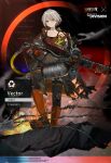 1girl artist_request bad_link boots cleaners crossover damaged english_text firefighter flamethrower gas_tank girls_frontline gloves grey_hair gun hellfire_vector_(girls_frontline) knee_boots kriss_vector official_alternate_costume official_art rogue_division_agent submachine_gun tom_clancy&#039;s_the_division torn_clothes trigger_discipline vector_(girls_frontline) weapon yellow_eyes 