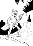 anthro black_and_white briefs canid canine cirruskitfox clothed clothing collar detailed_background footwear fox gloves handwear hi_res jewelry male mammal monochrome necklace nipples open_mouth ray_gun socks solo spacecraft topless underwear vehicle 