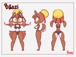  4:3 anthro black_clothing black_panties black_underwear border butt bāozi canid canine clothed clothing collar diives english_text female hair hi_res mammal model_sheet panties paws pigtails signature solo text tpose underwear white_border xingzuo_temple yellow_eyes 