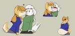  &lt;3 anthro belly big_belly blush canid canine canis clothing digestion domestic_dog duo female fur hi_res hoodie kissing mammal nom-sympony open_mouth orange_body orange_fur rumbling_stomach sharp_teeth simple_background teeth topwear vore white_body white_fur 