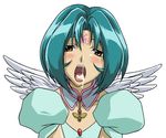  .hack .hack// .hack//sign blush cum cum_in_mouth cyan_hair duplicate facial short_hair subaru tongue wings 