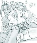  1girl blush breast_grab breasts breath_of_fire breath_of_fire_v cum dr.p fang from_behind grabbing hetero large_breasts lin_(breath_of_fire) lowres monochrome ryuu_(breath_of_fire_v) thighhighs 