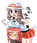  1girl blue_(pokemon) breast_rest breasts copo_deluxe lowres medium_breasts pokemon pokemon_special silver_(pokemon) 