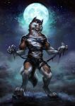  2020 anthro blue_eyes canid canine clothing hi_res male mammal moon rakan simargl solo star torn_clothing were werecanid werecanine werewolf 