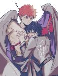  2boys ? bangs bare_pecs black_hair blush brown_eyes chaldea_uniform emiya_shirou face_to_pecs fate/grand_order fate_(series) fujimaru_ritsuka_(male) grabbing hand_on_another&#039;s_chest head_on_chest highres holding igote kimidorix32 limited/zero_over looking_at_another male_focus multiple_boys orange_eyes orange_hair pectoral_grab sengo_muramasa_(fate) sweat sweatdrop tassel translation_request v-shaped_eyebrows yaoi 