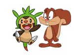  4:3 animaniacs chespin crossover eulipotyphlan hedgehog low_res male male/male mammal nintendo pok&eacute;mon pok&eacute;mon_(species) rodent sciurid simple_background skippy_squirrel upscale video_games warner_brothers white_background 
