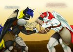  anthro armor clothing equid fan_character hasbro horn mammal my_little_pony nude tatemil winged_unicorn wings wrestling 