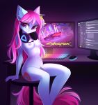  absurd_res airiniblock animal_genitalia animal_penis anthro breasts casual_nudity computer cutie_mark cyberpunk_2077 discord_(app) earth_pony equid equine equine_penis eye_clipping_through_hair fan_character flaccid gaming genitals gynomorph hasbro headgear headphones headset hi_res horse inner_ear_fluff intersex joy_stick keyboard looking_at_viewer mammal my_little_pony nipples nude penis playing_videogame pony sitting smile solo tuft 