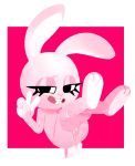  anthro eyelashes feet female fresa_(gaturo) fur gaturo genitals lagomorph leporid long_ears looking_at_viewer mammal nude pink_body pink_fur pussy rabbit simple_background smile solo 