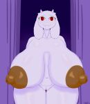  absurd_res anthro areola bedroom_eyes belly big_areola big_breasts big_nipples breasts female front_view fur genitals hi_res huge_breasts looking_at_viewer narrowed_eyes nipples pussy sagging_breasts seductive solo stookybum thick_thighs thigh_gap toriel undertale video_games 